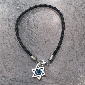 Evil Eye Star charm leather bracelet good luck